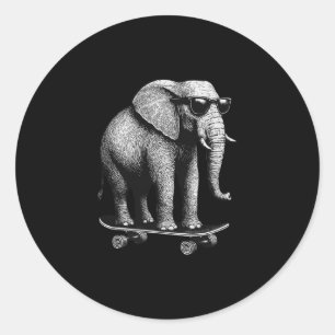 Skateboarder Elephant With Sungles Animal Skater G Classic Round Sticker