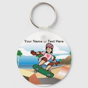 Skateboarder - Female Cartoon by PrintedPerfection Key Ring