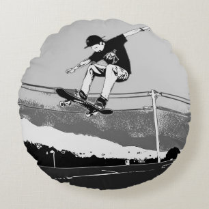 Skateboarder Getting Air - Skateboarder Design Round Cushion