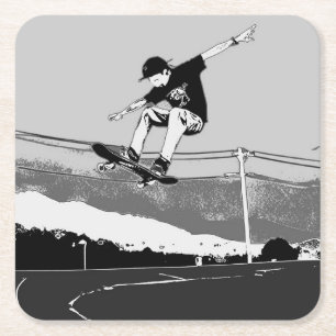 Skateboarder Getting Air - Skateboarder Design Square Paper Coaster