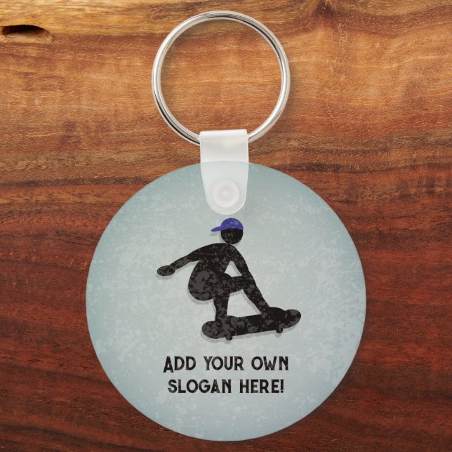 Skateboarder Guy doing Tricks, add text both sides Key Ring (Front)