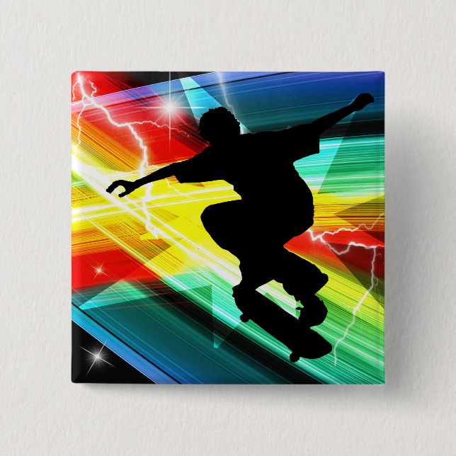 Skateboarder in Criss Cross Lightning 15 Cm Square Badge (Front)