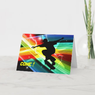 Skateboarder in Criss Cross Lightning Party Card