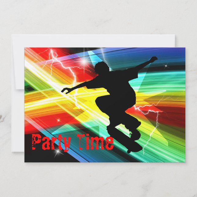 Skateboarder in Criss Cross Lightning Party Invitation (Front)