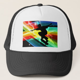 Skateboarder in Criss Cross Lightning Trucker Hat
