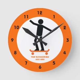 Skateboarder on his skateboard custom round clock
