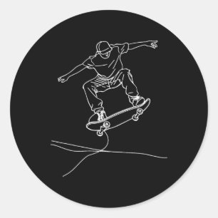 Skateboarder One Line Drawing Classic Round Sticker