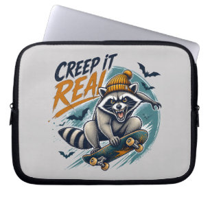 Skateboarder Racoon Rebel Creep It Real Pun Quote Laptop Sleeve