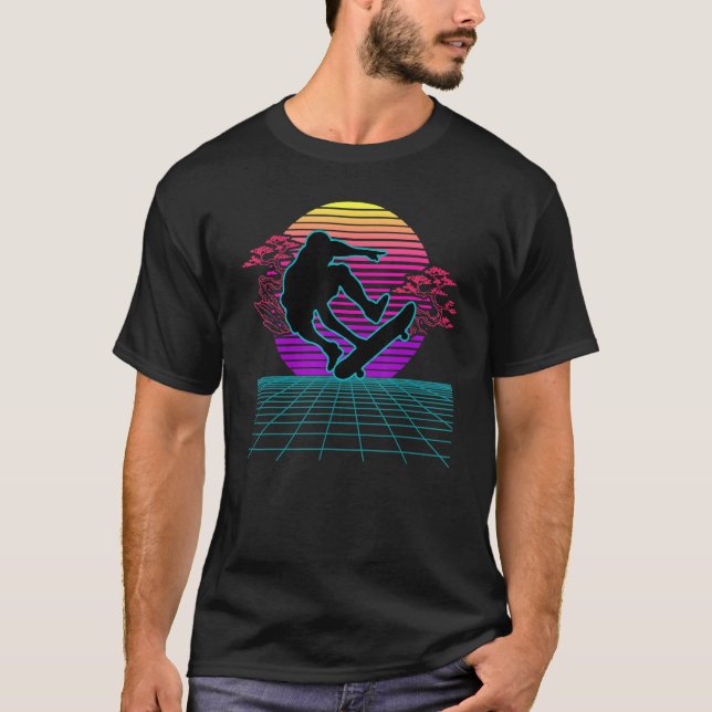 Skateboarder Retro 80s Vaporwave Style Skateboardi T-Shirt (Front)