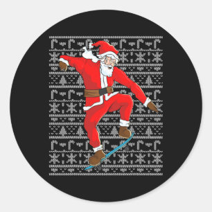 Skateboarder Santa Claus Ugly Christmas Skateboard Classic Round Sticker