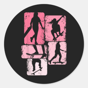 Skateboarder Skater Girl Skateboarding Classic Round Sticker