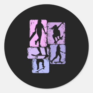 Skateboarder Skater Girl Skateboarding Kids Classic Round Sticker
