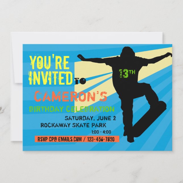Skateboarder Teen Birthday Invitation (Front)