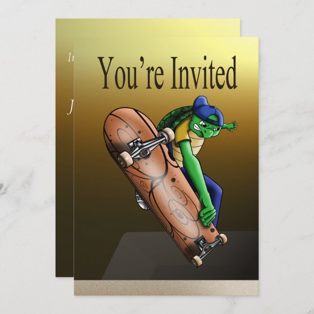 Skateboarder Turtle Birthday Invitation (Front/Back)
