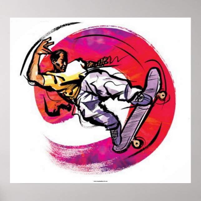 Skateboarder with Colourful Background Poster (Front)