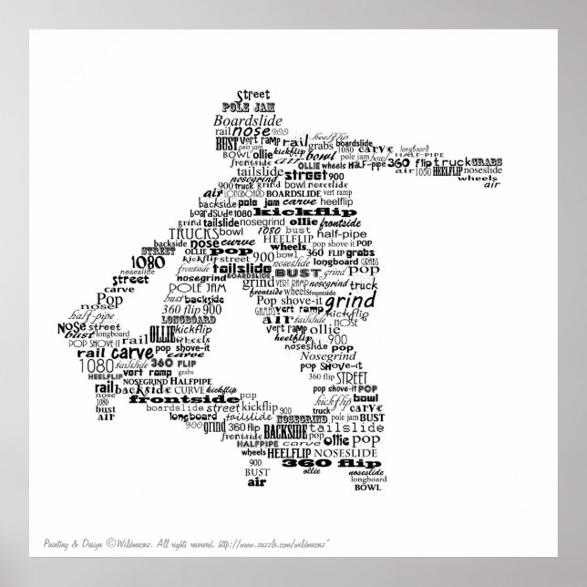 Skateboarder word collage poster (Front)