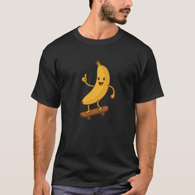 Skateboarding Banana Funny Cute Fruit Sticker T-Shirt (Front)