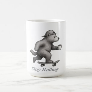 Skateboarding Bear Stay Rolling with Coffee Cup