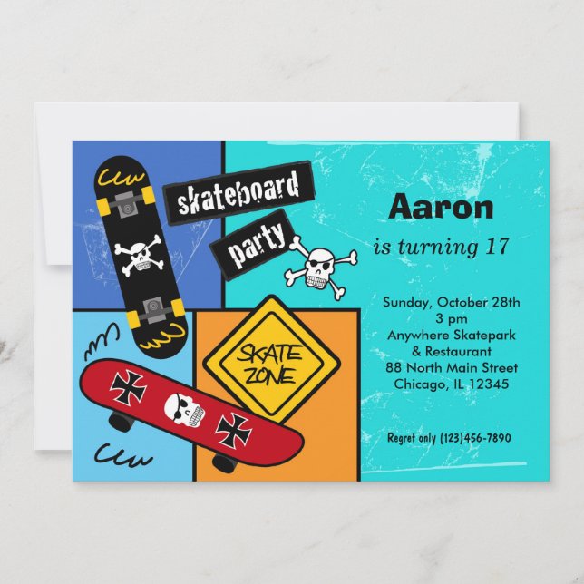 Skateboarding Birthday Invitation (Front)