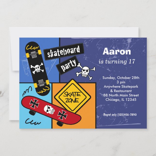 Skateboarding Birthday (Navi Blue) Invitation (Front)