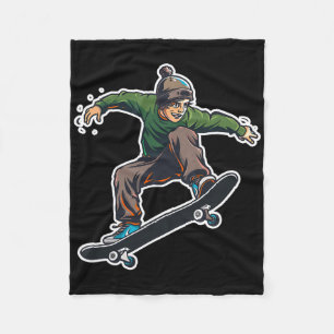 Skateboarding Boy Vintage Recreational Sports Fleece Blanket