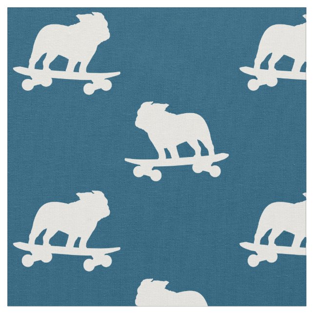 Skateboarding Bulldog Pattern | Cool Skater Dog Fabric (Close Up)