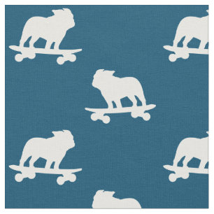 Skateboarding Bulldog Pattern Fabric