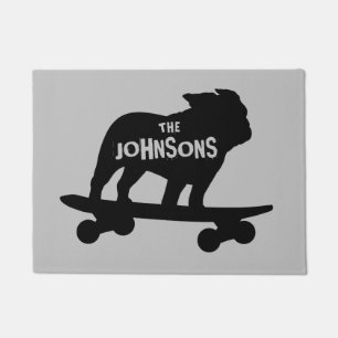 Skateboarding Bulldog Silhouette Totally Rad Doormat