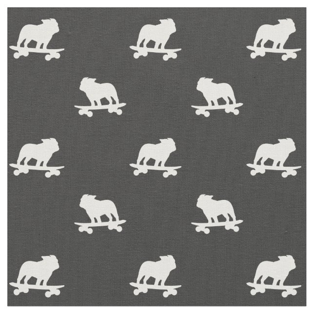 Skateboarding Bulldog Silhouettes Pattern Cool Dog Fabric (Close Up)