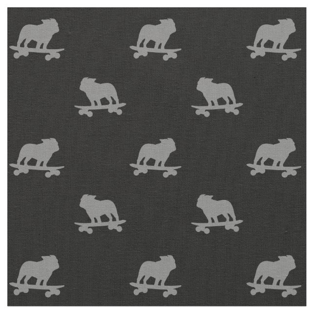 Skateboarding Bulldog Silhouettes Pattern Cool Dog Fabric (Close Up)