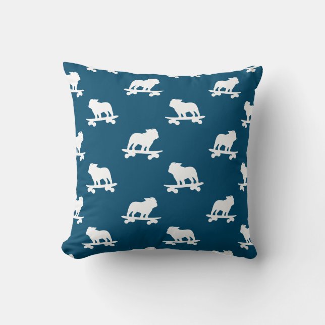 Skateboarding Bulldog Silhouettes Pattern Cushion (Front)