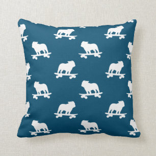 Skateboarding Bulldog Silhouettes Pattern Cushion