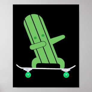 Skateboarding Cactus Cacti On Skateboard Gift For Poster