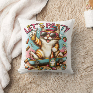 Skateboarding cats with treats & drinks! cushion
