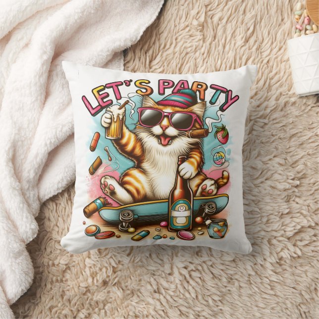 Skateboarding cats with treats & drinks! cushion (Blanket)