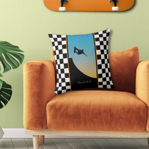 Skateboarding Chequered Throw Pillow