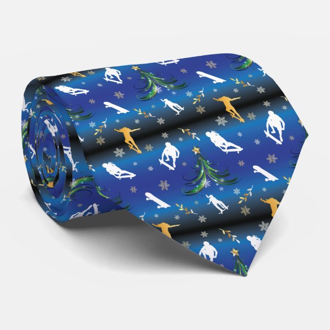 Skateboarding Christmas Tree Skateboarder Tie (Rolled)