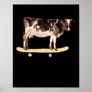 Skateboarding Cow Funny Skateboard T Shirt Poster
