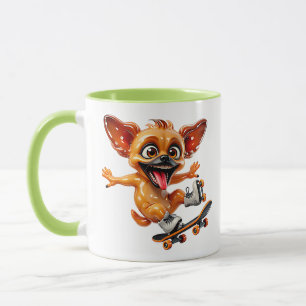 Skateboarding Dog Cartoon Glossy Puppy Orange Stre Mug