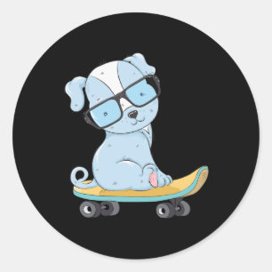 Skateboarding Dog Puppy Funny Skateboard Cute Dog Classic Round Sticker