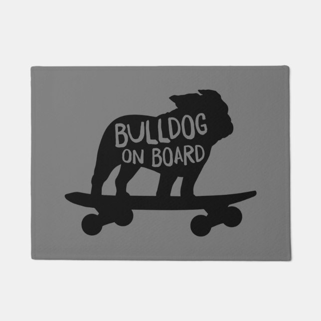 Skateboarding Dog Silhouette | Bulldog on Board Doormat (Front)