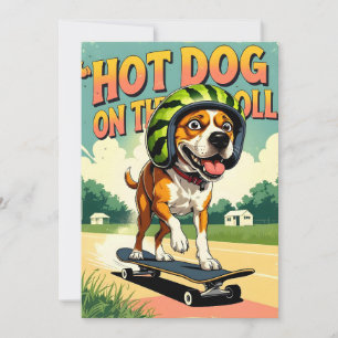 Skateboarding Dog Summer Funny Retro Beach Announcement
