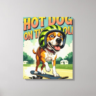 Skateboarding Dog Summer Funny Retro Beach Canvas Print