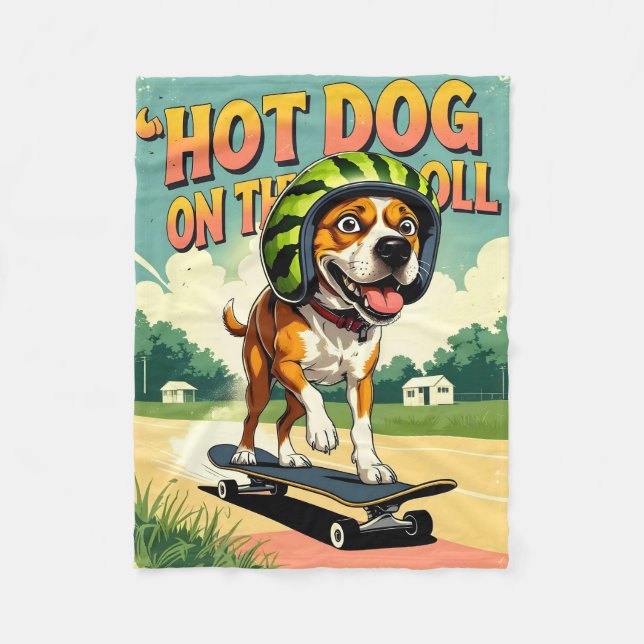 Skateboarding Dog Summer Funny Retro Beach  Fleece Blanket (Front)