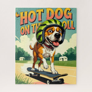 Skateboarding Dog Summer Funny Retro Beach  Jigsaw Puzzle