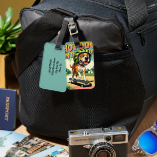Skateboarding Dog Summer Funny Retro Beach Luggage Tag