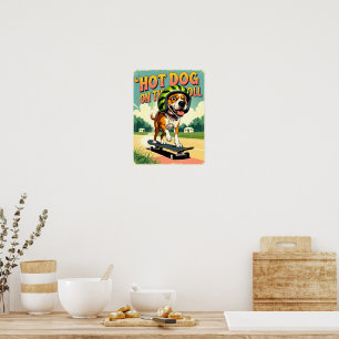 Skateboarding Dog Summer Funny Retro Beach  Poster