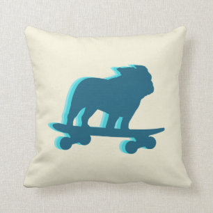Skateboarding English Bulldog Silhouette Cushion
