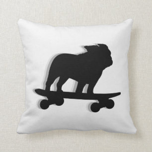 Skateboarding English Bulldog Silhouette Cushion