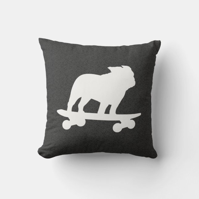 Skateboarding English Bulldog Silhouette Cushion (Front)